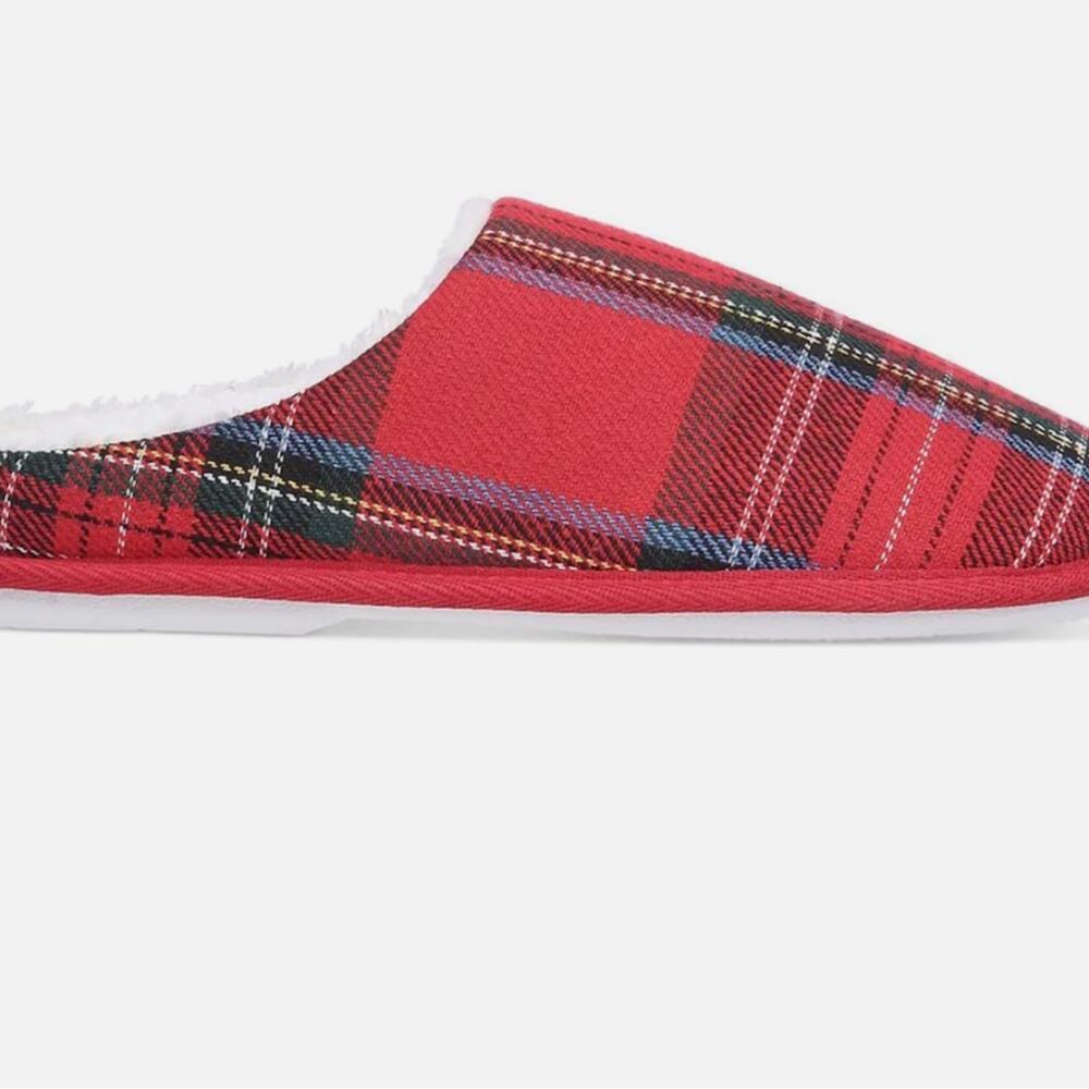 Club Room Men’s Flannel Plaid Red Black Slide Slippers Size 10-11 NWT